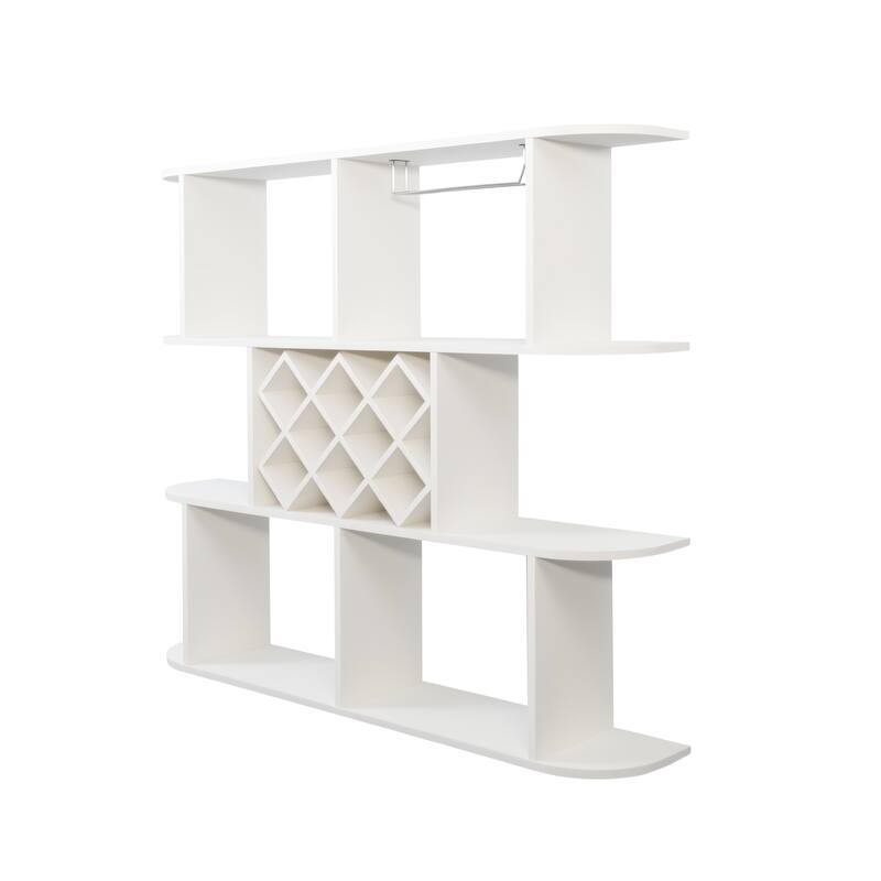 Large 3-Tier Rustic Wall-Mounted Wine Bottle Rack，Multifunctional Wooden Wine Storage Rack with Glass Holders