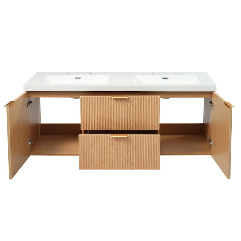 GDFStudio - Mercer Transitional Wall Mounted Bathroom Vanity Cabinet with Double SMC Sink, Soft Close Doors & Drawers