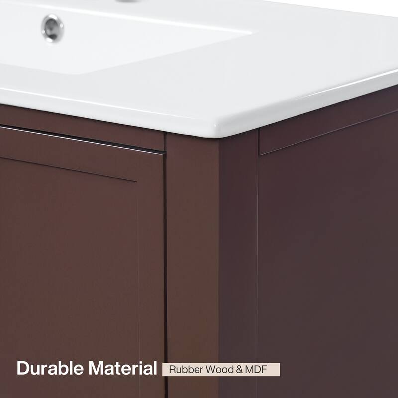 35.4 Inches Single Bathroom Vanity with Ceramic Sink Top, 3 Drawers & 2 Cabinets