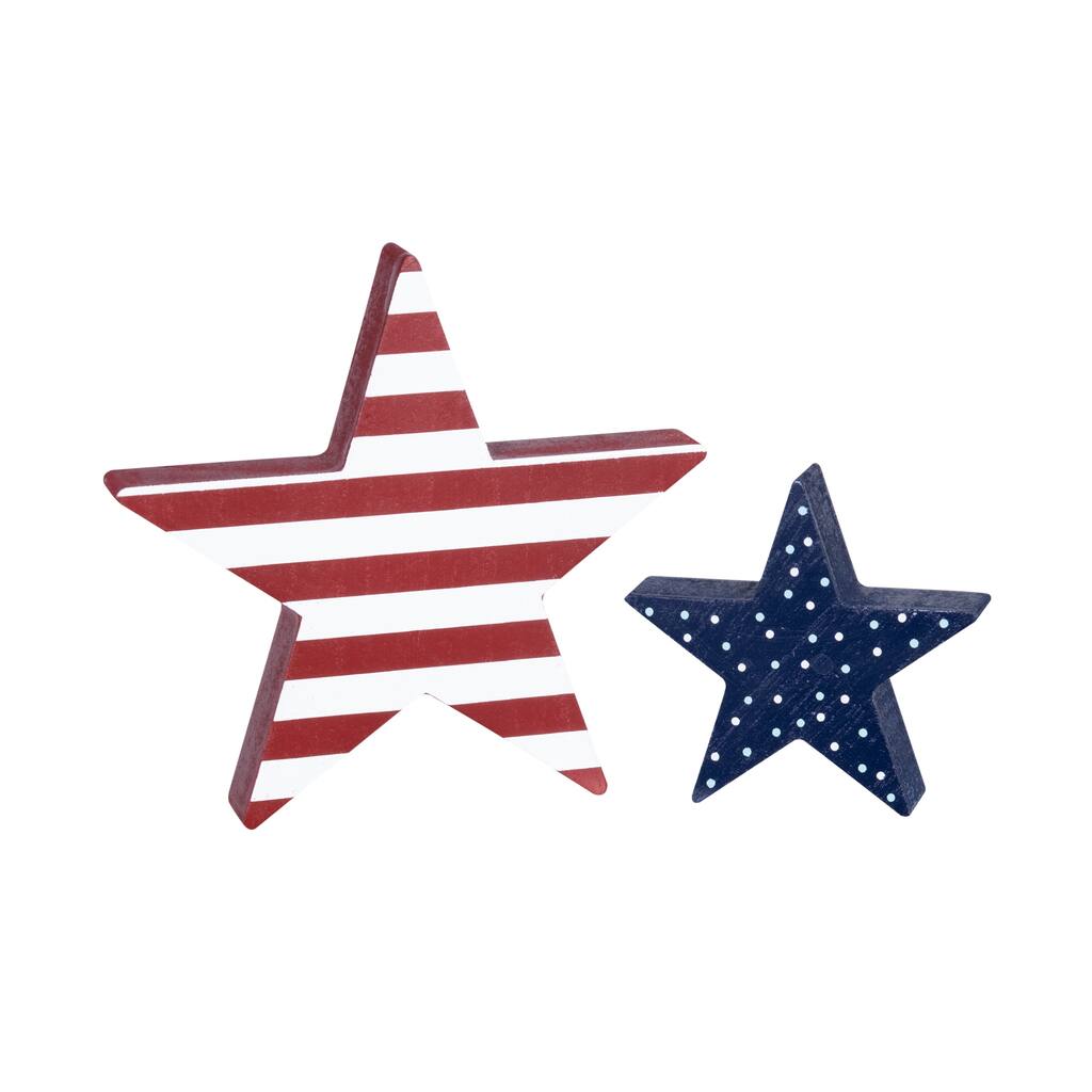 Set of 2 Patriotic Wooden Tabletop Stars