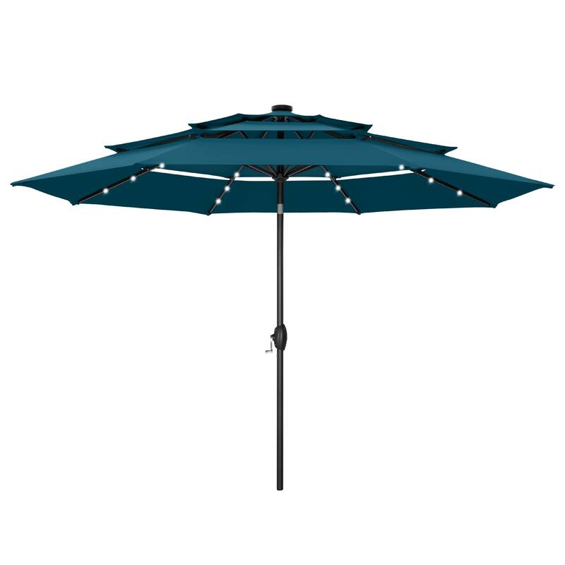 MAISON ARTS 10ft 3 Tier Auto-tilt Patio Umbrella Outdoor Double Vented Umbrella with LED Lights
