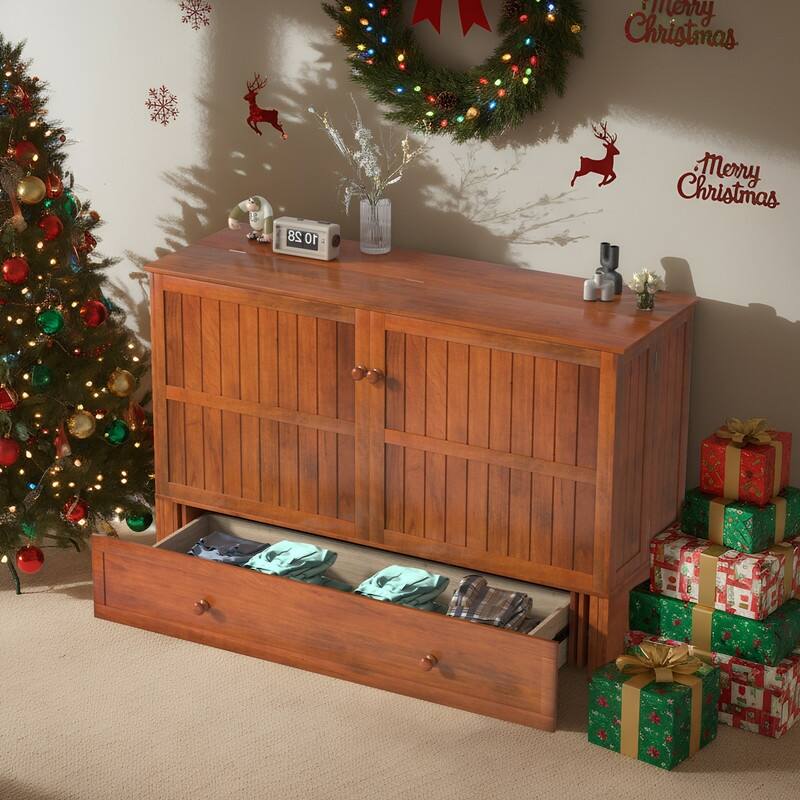 Mixoy Modern Murphy Bed Cabinet Chest with Mattress & Storage Platform