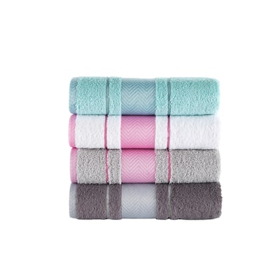 KAFTHAN Textile Multicolor Fishbone Turkish Cotton Face/Hand/Hair Bath Towels (Set of 4) - 30"L x 18"W x 0.5"H