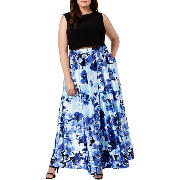 B&A by Betsy and Adam Womens Plus Evening Dress Sleeveless Full-Length