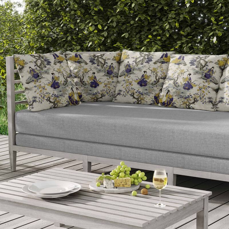 Imperial Palace Garden Indoor/Outdoor Reversible Throw Pillow Blue and Olive