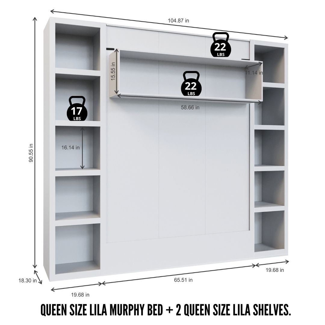 Easy-Lift Queen Murphy Wall Bed in with Two Bookshelves