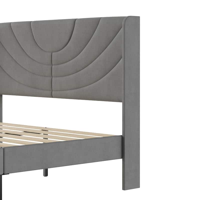 Javlergo Adjustable Dark Grey Platform Bed Frame with Modern Wingback Headboard No Box Spring Needed Heavy Duty Bed Frame