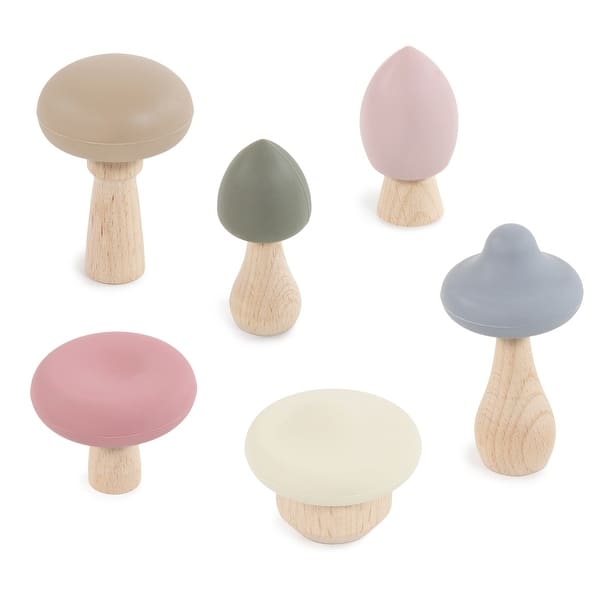 slide 1 of 1, Hudson Baby 6pc Wood and Silicone Mushroom Toy Set, Light, One Size - Light Light - Toddler