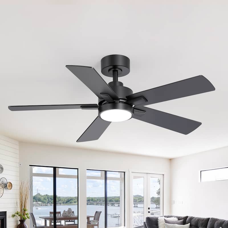 42/48/52/56/60/65-IN LED Ceiling Fan with Light Kit and Remote(5/6/7/8-Blade) - 42" - Black