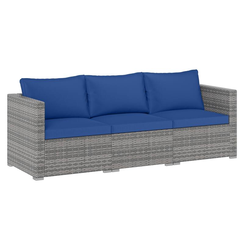 Gymax 3PCS Patio Sectional Sofa Set PE Rattan Modular Couch Furniture - Navy