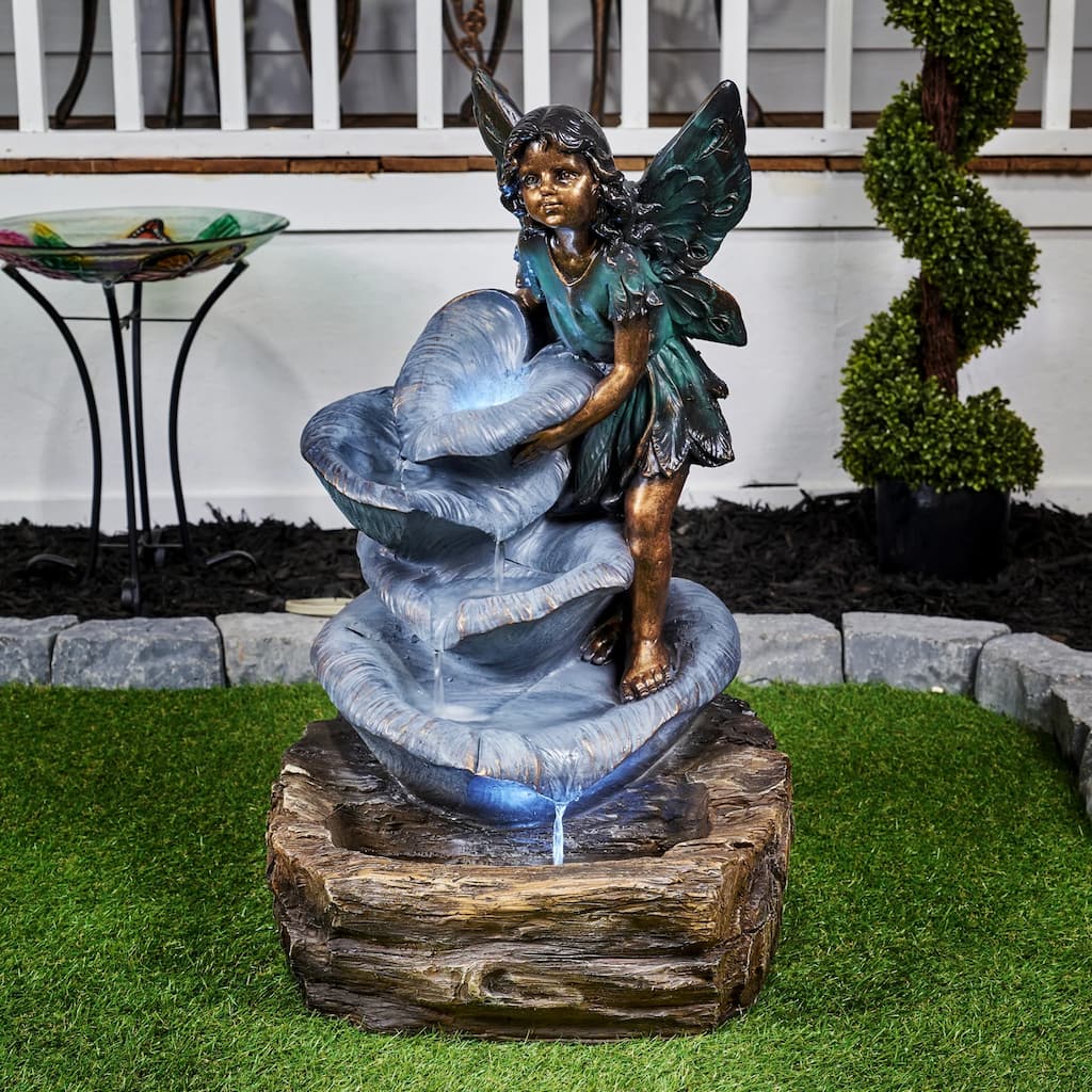 LED Lighted Pagoda Fairy on the Rock Waterfall Fountain - 31.25"
