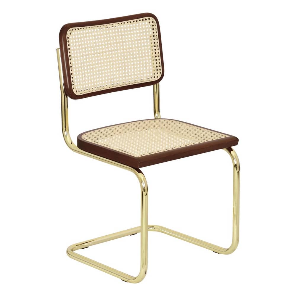 Breuer Chair Company Marcel Breuer Cesca Cane Cantilever Side Chair w/ Brass Steel Frame (Various Wood & Cane Colors)