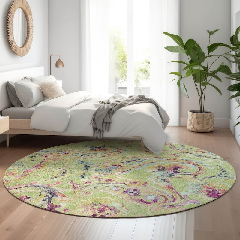 Premium Washable Super Soft Paisley Mayfield Rug - Aloe - 8' x 8' - Round
