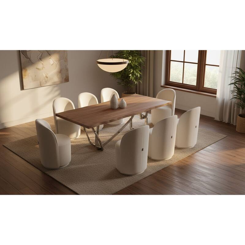 Modrest Addy Modern Walnut & Stainless Steel Dining Table