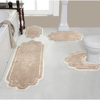 Allure Collection 100% Cotton Non-Slip Bathroom Rug Set, Machine Washable Bath Rug, 4 Piece Bath Mat Set with Contour