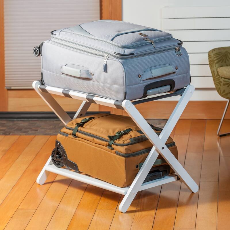 Reese Luggage Rack with Shelf White Finish