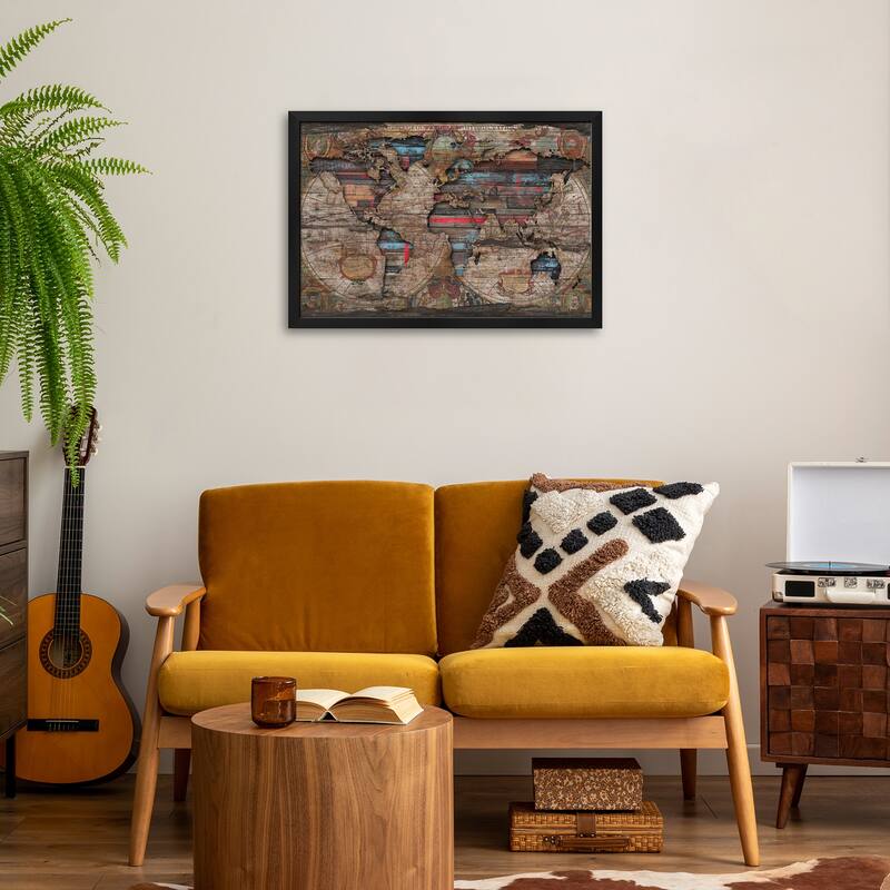 Distressed World Map Premium Framed Poster by Diego Tirigall