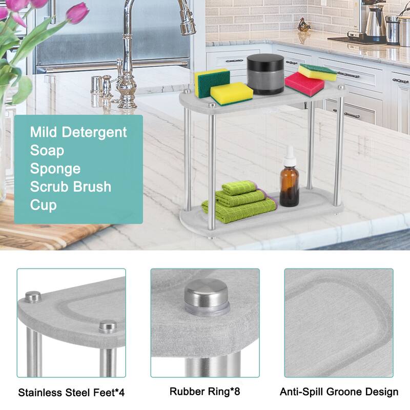 Instant Dry Sink Organizer, 11 inch Kitchen Sink Caddy Sponge Holder Light Grey - Light Grey