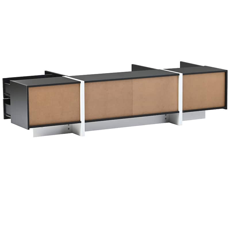 Siavonce White & Black Contemporary Rectangle Design TV Stand - 74.8''W x 13.7''D x 17.7''H