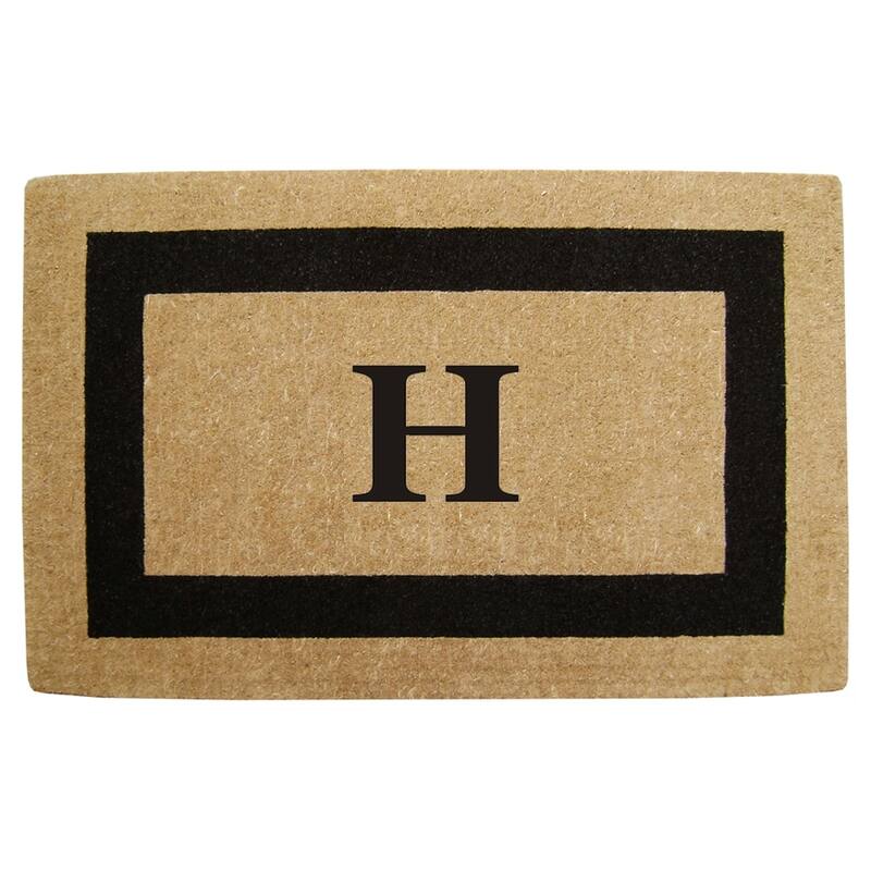 Heavy-duty Coir Fiber Single Black Framed Letter Monogrammed Doormat - 30 inches x 48 inches - H