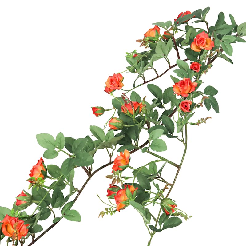 Orange Artificial Tea Rose Flower Stem Hanging Spray 48in - 48" L x 7" W x 5" DP