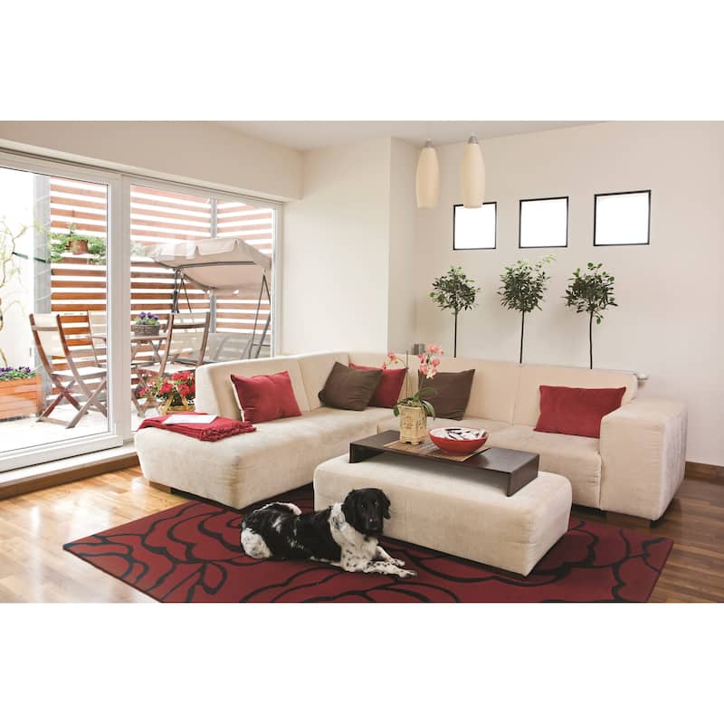 Milan Garnet/Black Floral Area Rug