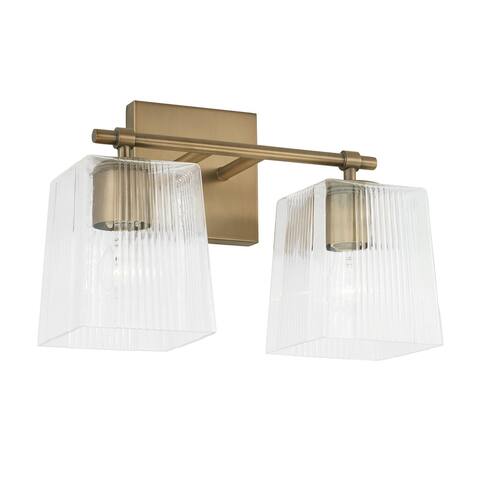 Lexi 2-light 13.5-inch Bath/ Vanity Fixture w/ Clear Fluted Square Glass