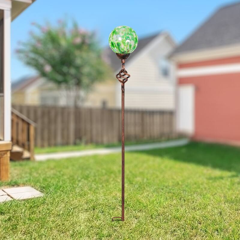 Exhart Solar Pearlized Honeycomb Glass Ball Garden Stake with Metal Finial, 4 by 31 Inches