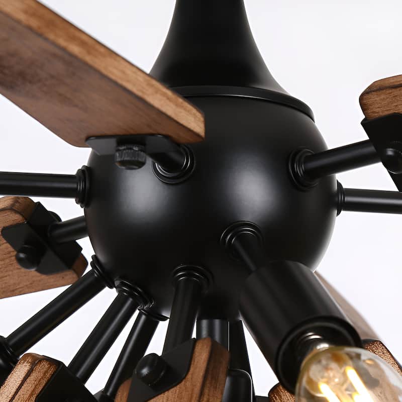 4-Light Wood Sputnik Lamp Retro Natural Wood Finish Flush Mount