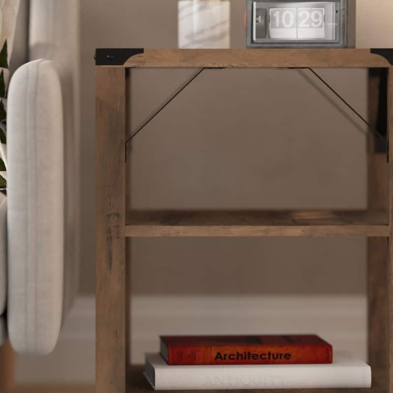 3-Tier Side Table with Metal Side Braces and Corner Caps