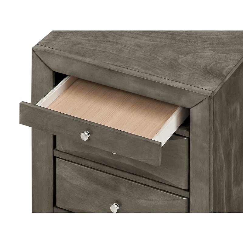 Grey Nightstand 28x23x17 Contemporary Bedside Table with Three Drawers, Durable Modern Bedroom Storage and Organization