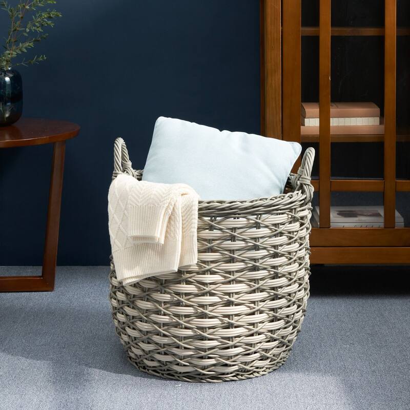 Zita Round Resin Woven Wicker Multi-Use Storage Basket with Handle - 18" x 18" x 15.7"