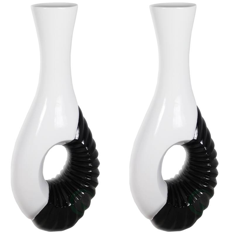 Modern Black and White Large Floor Vase - 43 Inch Tall, Contemporary Home Decor, Minimalist Design, Elegant Room Accent - Set of 2