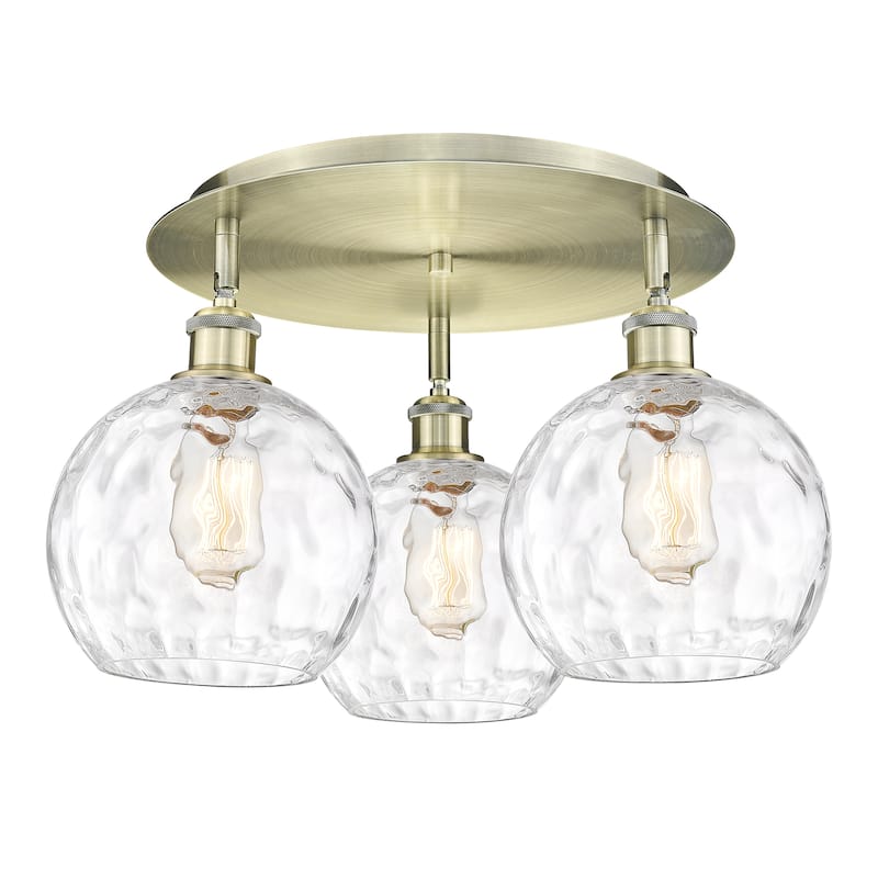 Innovations Lighting Athens Water Glass - 3 Light 20" Flush Mount - Antique Brass/Clear Water Glass