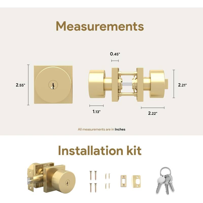 Mega Handles SUANA Square Entrance Round Knob I Knob Door Lock Handle I Fits All Standard Door Sizes I Reversible Handing