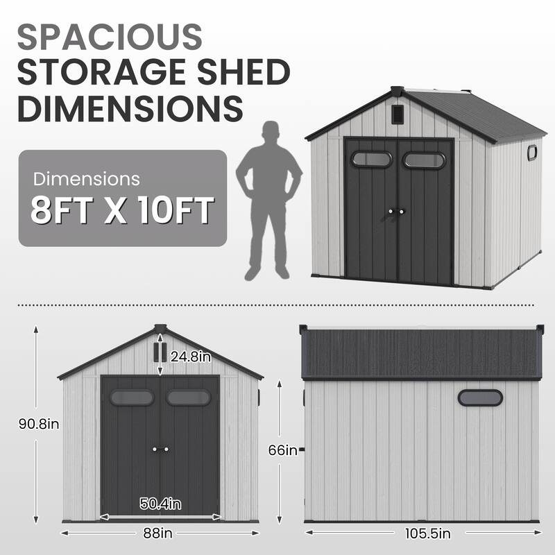 8' x 8' / 8' x 10'/ 8' x 12' Outdoor Storage Shed with Lockable Double Doors for Garden, Backyard, Patio