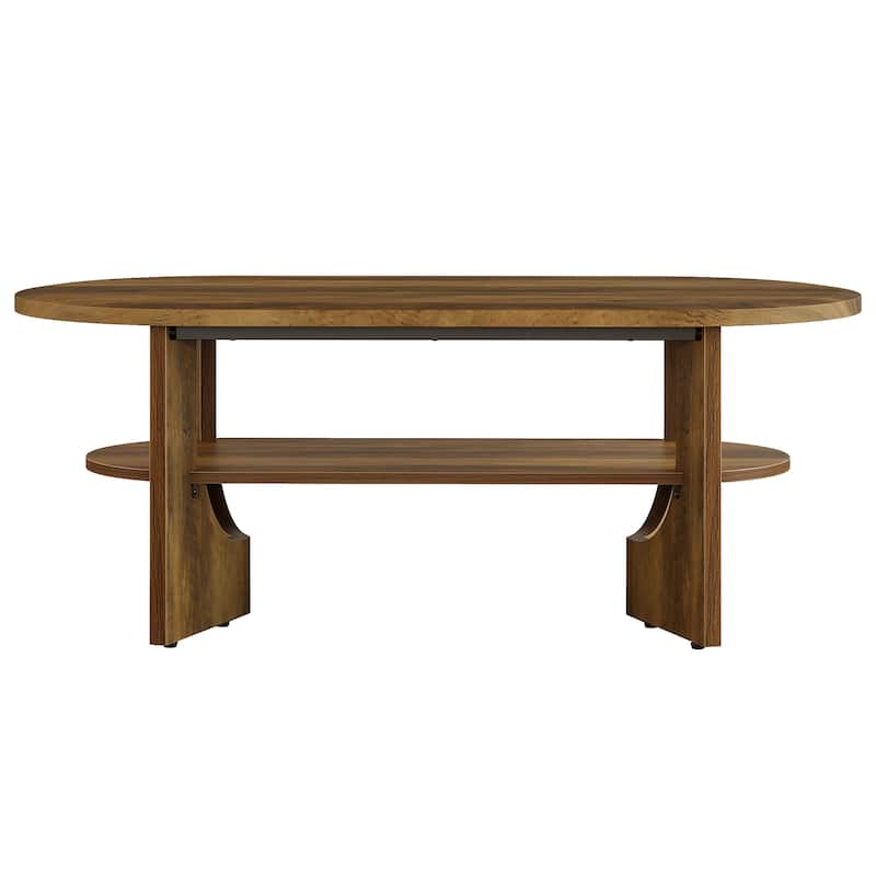 47.24" Farmhouse Wooden Oval Center Coffee Table with Storage