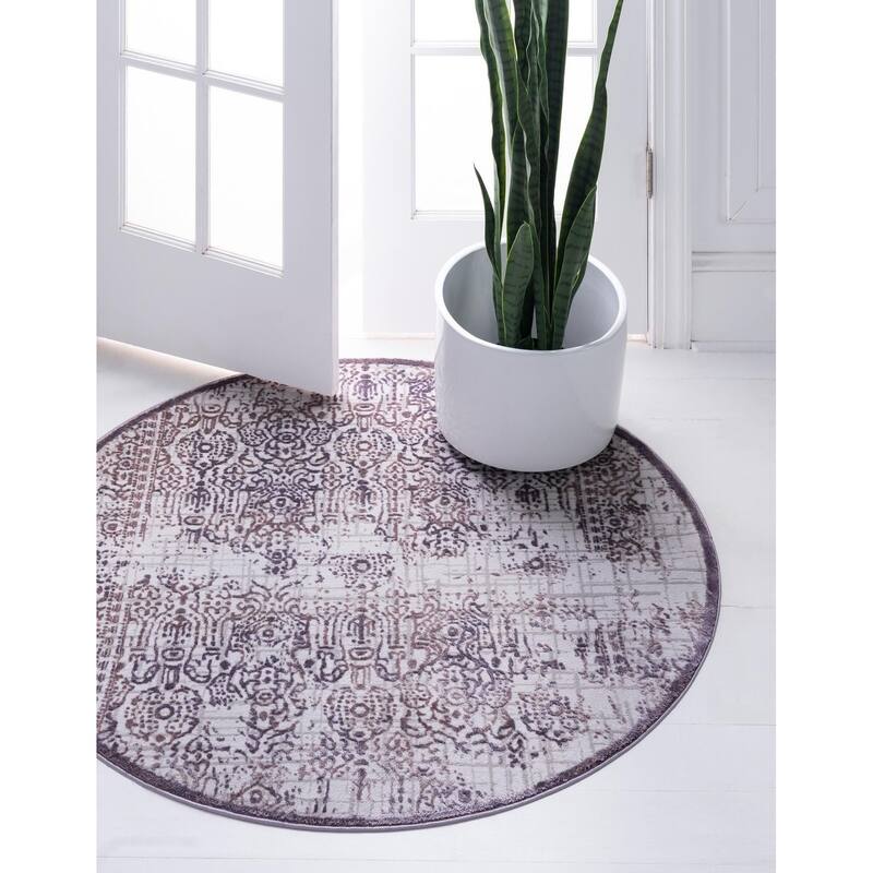 Country & Floral Cadence Collection Area Rug - 5'3" Round - Violet