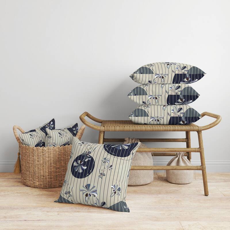 Circular Garden Faux Suede Reversible Throw Pillow Yellow and Blue