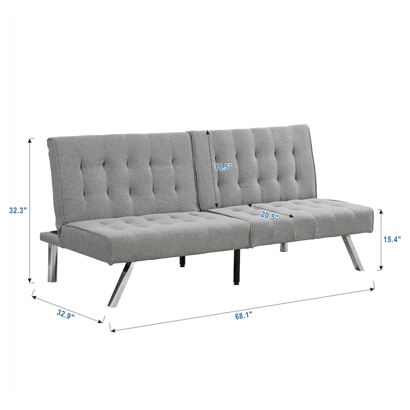 Modern Sofa Bed with Wooden Frame and Stainless Steel Legs, Adjustable Backrest for Home Lounge Area and Office