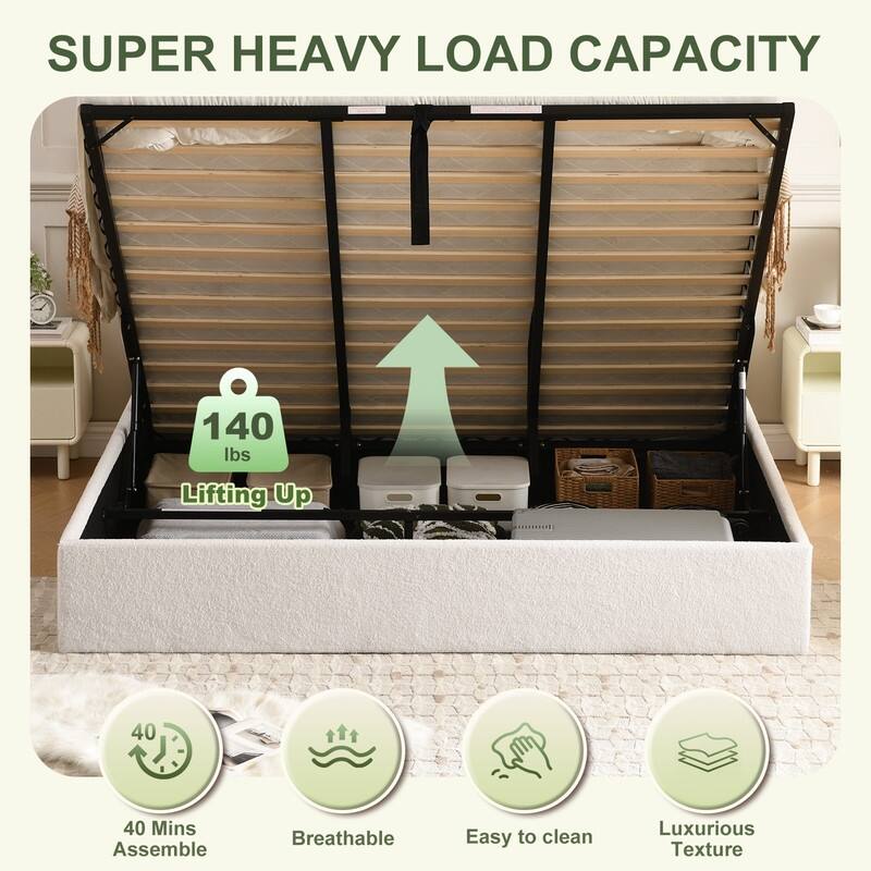 Full Size Lift-Up Storage Bed, White