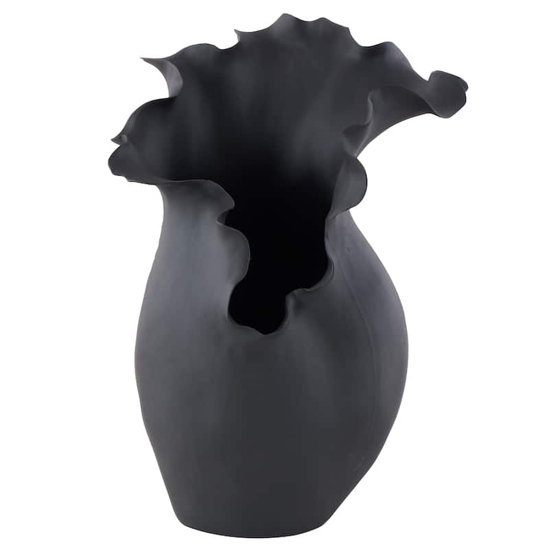 Ceramic Abstract Floral Inspired Vase with Wavy Folded Rim - White or Black - Roche River Decor - Black