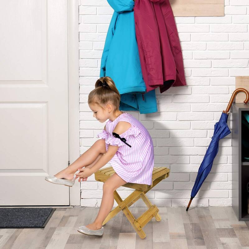 Bamboo Wooden Folding Step Stool Bench for Shower Foot Rest Bath Chair - 25" L x 19.5" W x 6" H