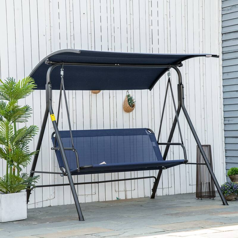 3-Person Porch Swing Bench with Stand & Adjustable Canopy, Armrests, Steel Frame