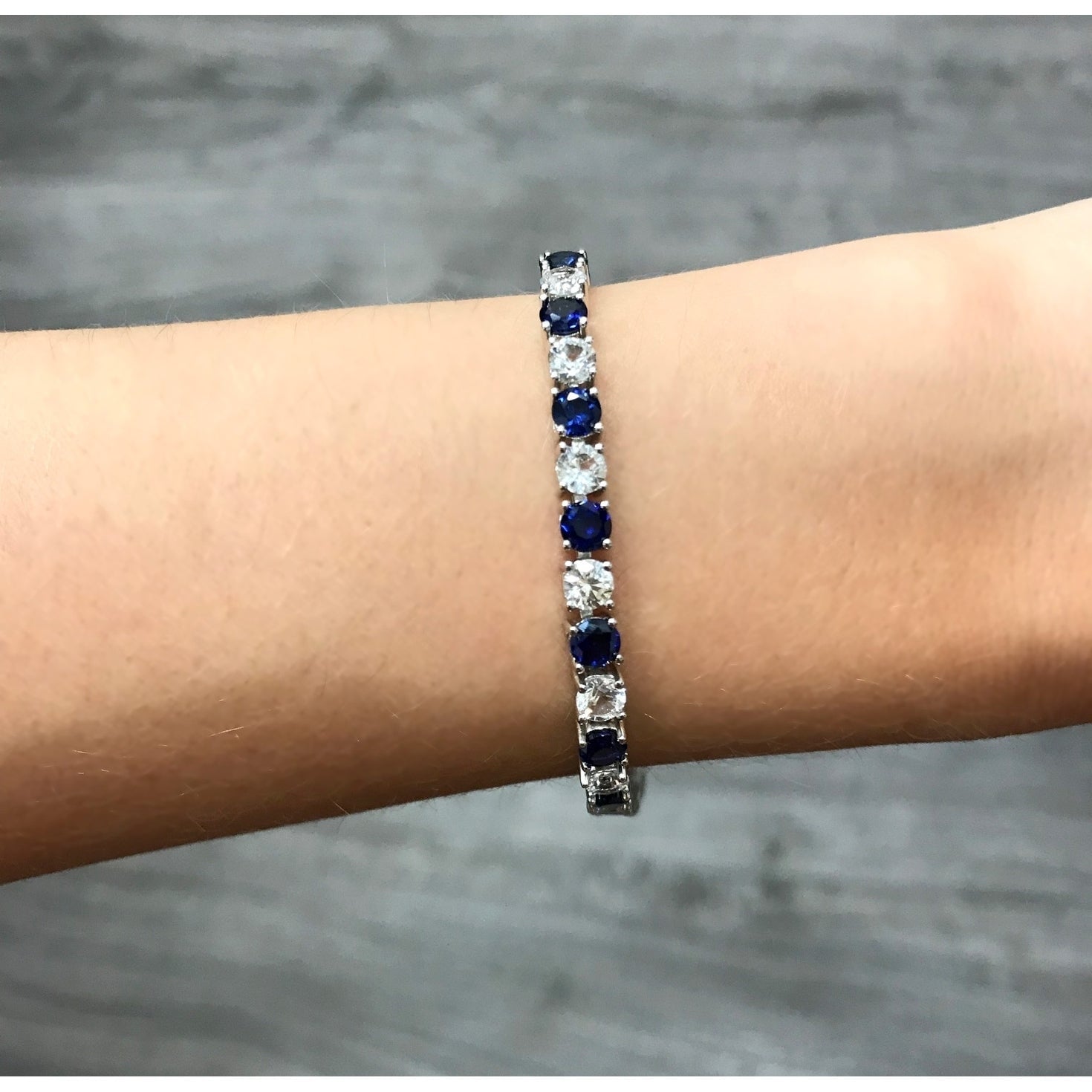 Miadora Sterling Silver Created Blue and White Sapphire Patterned  Birthstone Tennis Bracelet - 7.25 in x 4.3 mm x 2.7 mm