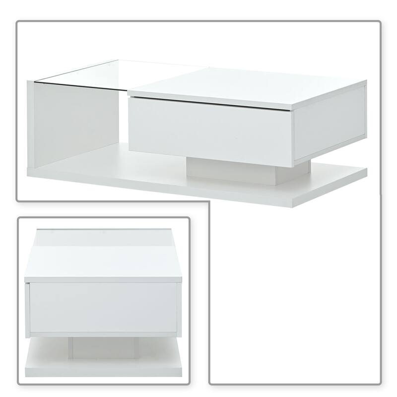 Modern Minimalist Wooden High Gloss Rectangular Coffee Table with a Drawer