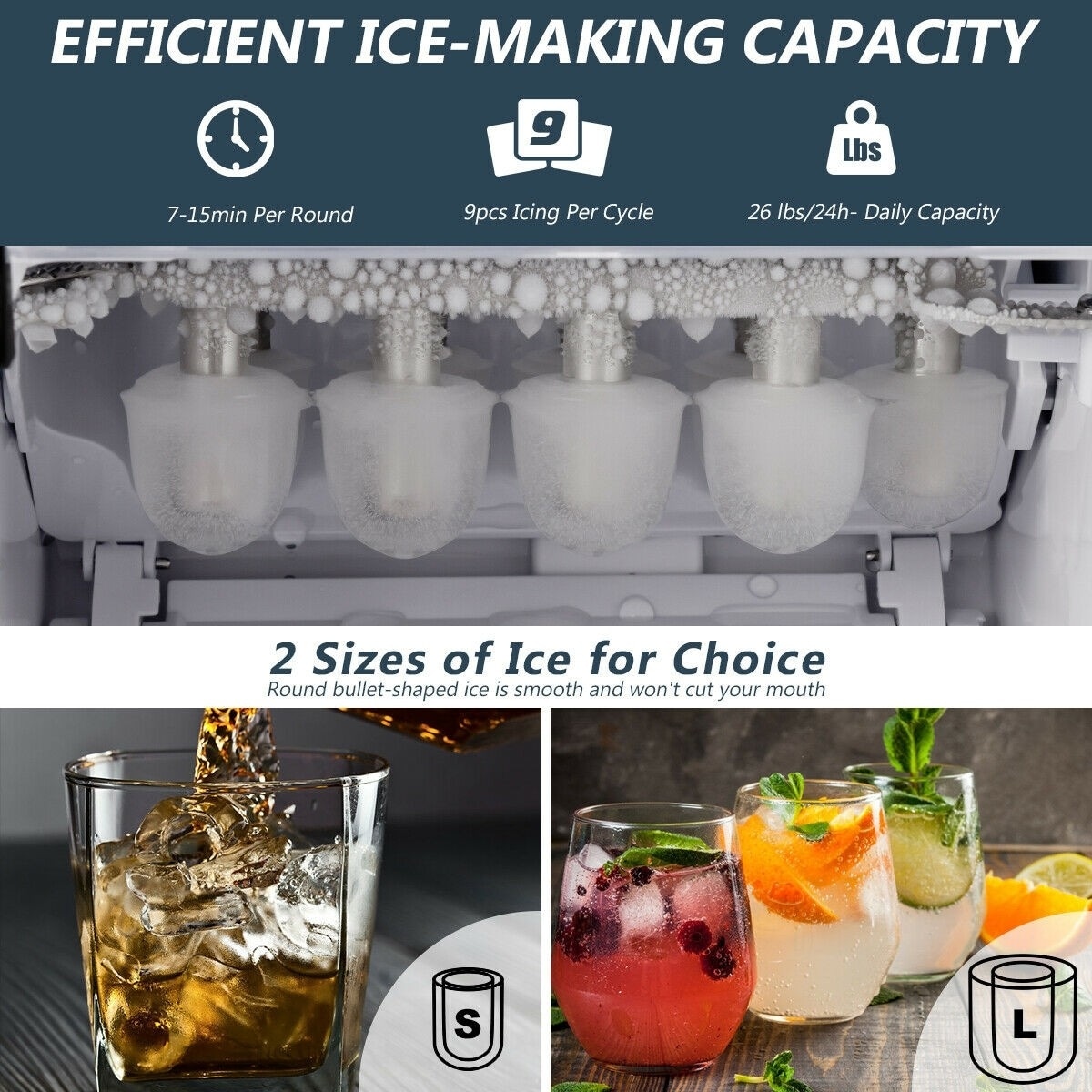 Stainless Steel 26 lbs/24 H Self-Clean Countertop Ice Maker Machine - 12 x  9 x 13 (L x W x H) - Bed Bath & Beyond - 32819978