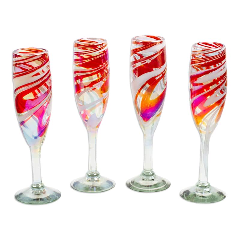 Novica Handmade Glamour Enchantment Handblown Recycled Champagne Flutes (Set Of 4)