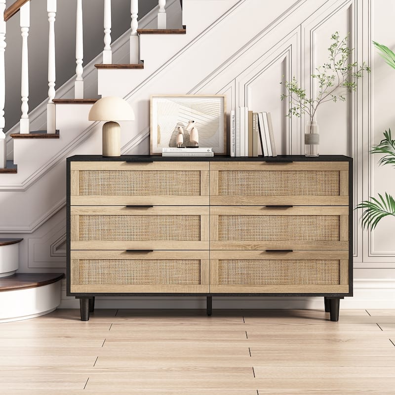 6-Drawers Storage Cabinet Dresser Rattan Drawer