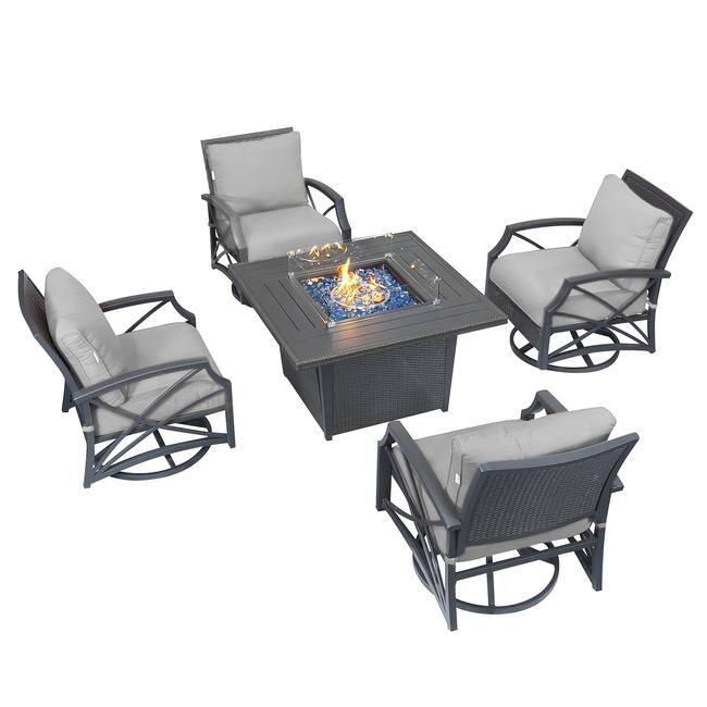 Kinger Home Ethan Rattan 5-Piece Patio Furniture Set - 42-Inch - Grey/Grey